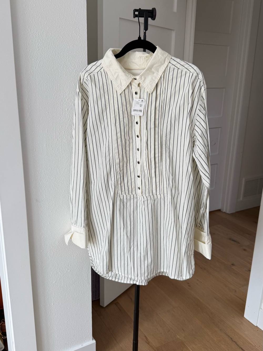 We The Free Cream and Black Striped Button-Up Shirt